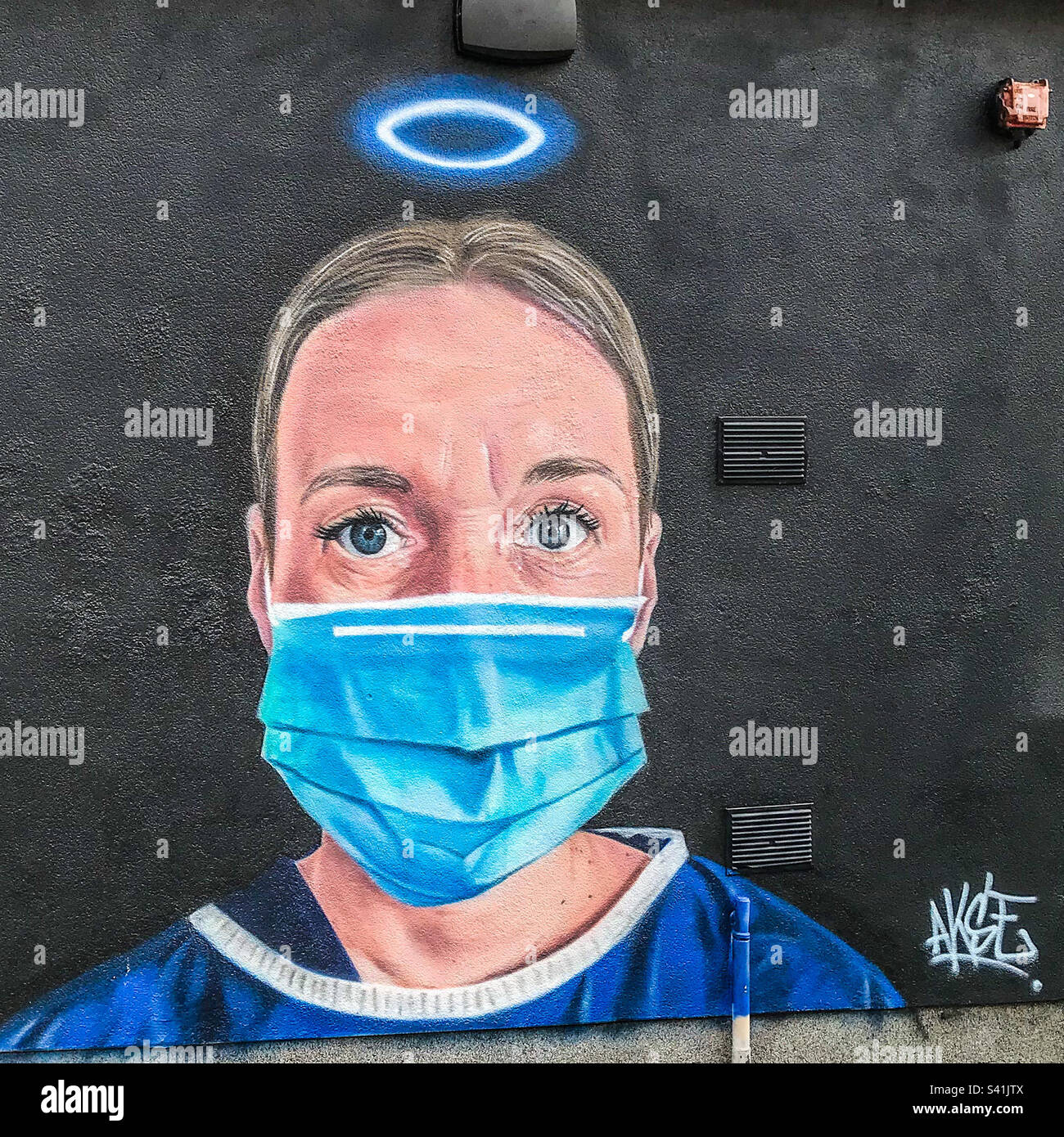 Covid nurse lockdown street art - Smartphone Captured Stock Image
