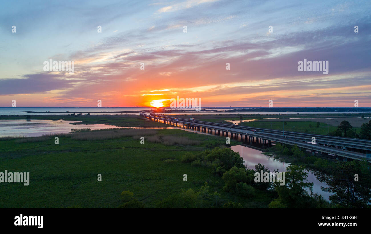 Mobile Bay bridge at sunset - Smartphone Captured Stock Image
