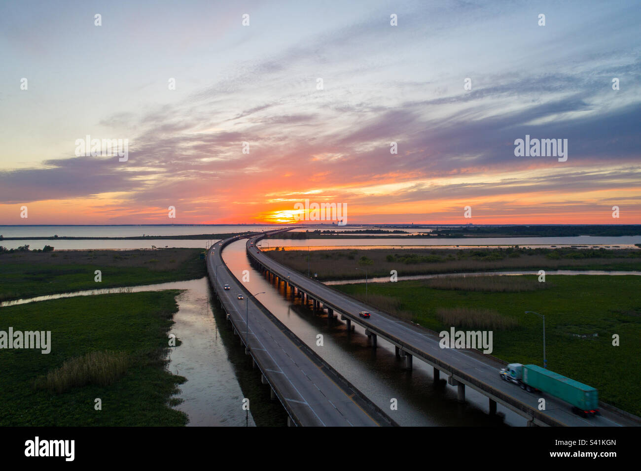 Mobile Bay bridge at sunset - Smartphone Captured Stock Image