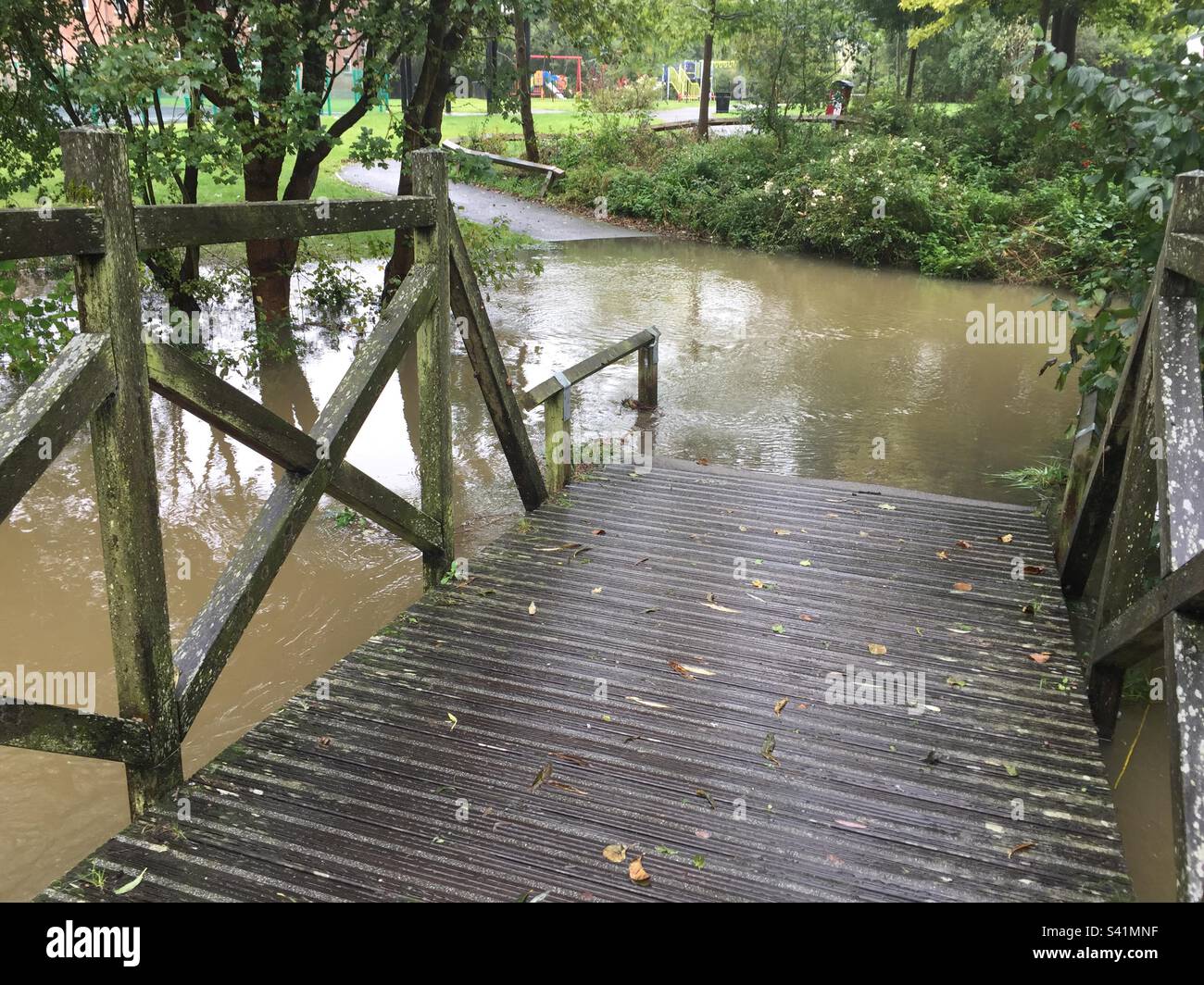 Flooded pathways and footbridges, Aylesbury, England, October 2022 pic 2. - Smartphone Captured Stock Image