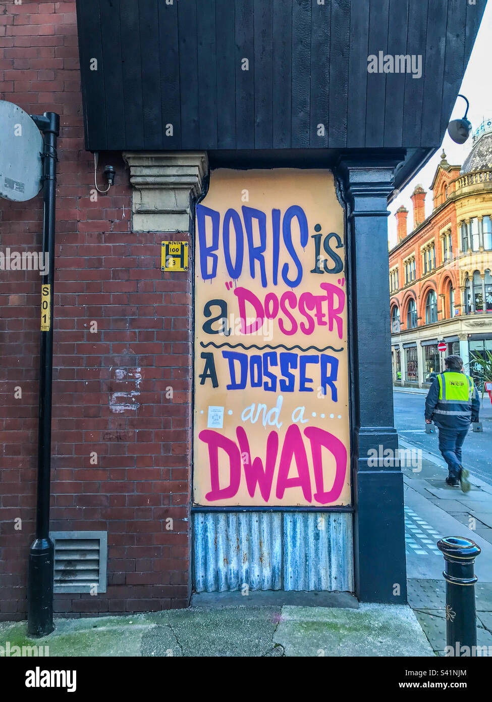 Boris Johnson political street views, Manchester - Smartphone Captured Stock Image