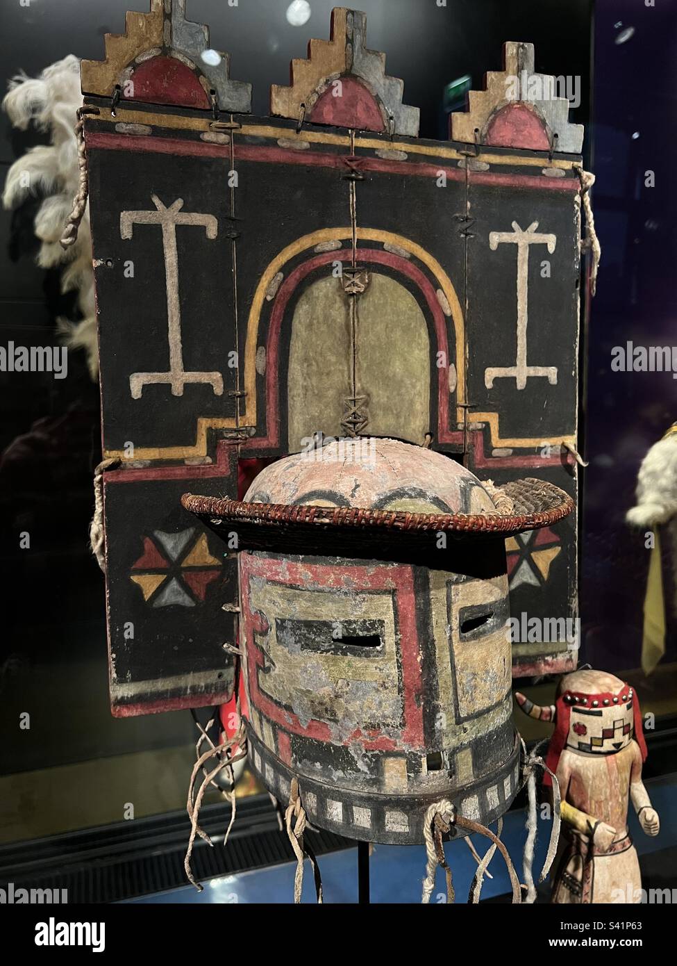 Sacred Hopi Tribal Mask and Katsina in exhibit at the Musée du quai Branly - Jacques Chirac - Smartphone Captured Stock Image