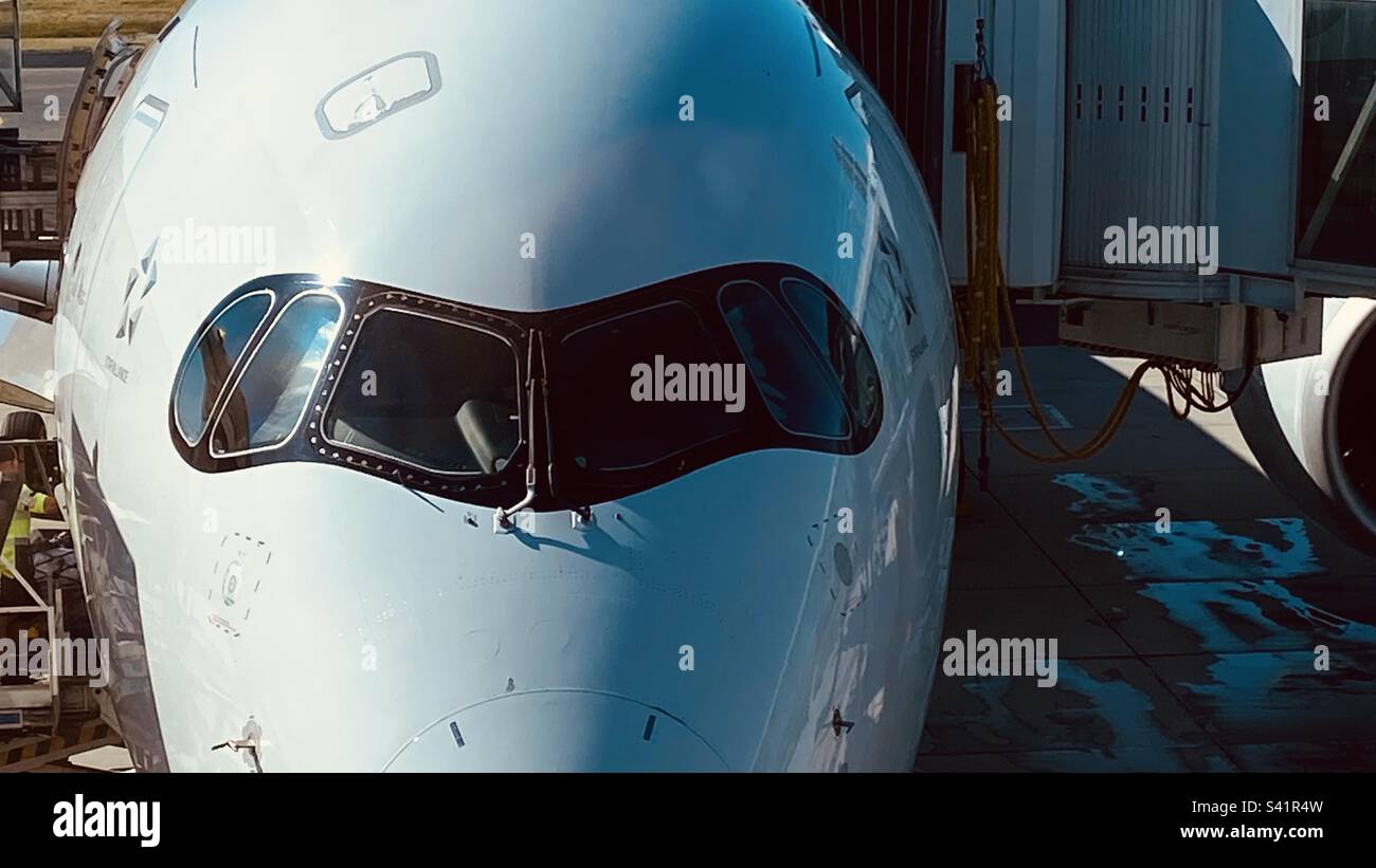 Front view of airplane nose Stock Photo Alamy