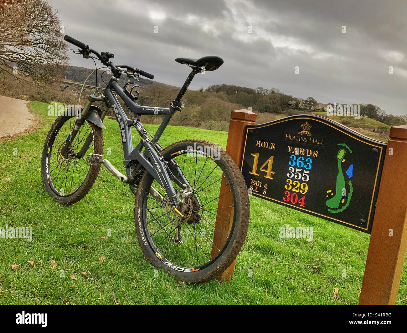 Mountain bike on Hollins Hall Golf Course - Smartphone Captured Stock Image