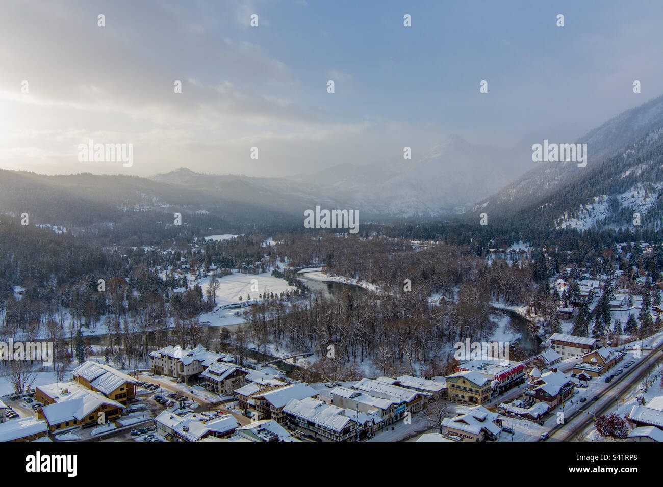 Leavenworth, Washington winter sunrise Stock Photo