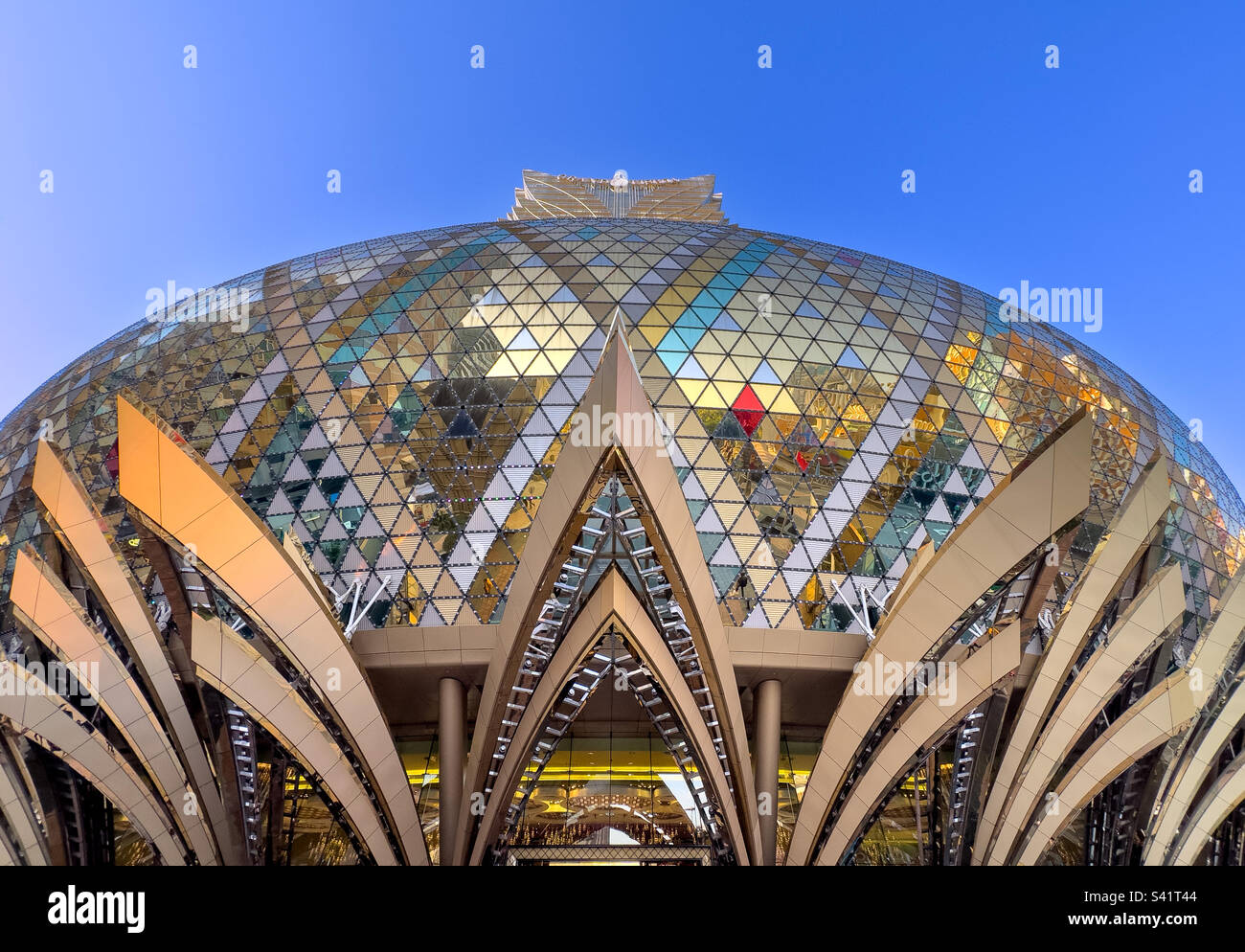 The dramatic entry to the landmark Grand Lisboa Macau Hotel and Casino in Macao, China - Smartphone Captured Stock Image