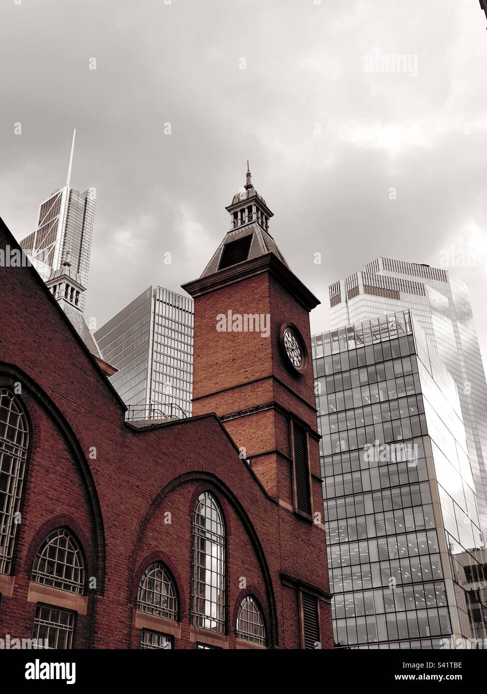 London, Liverpool St station. Contrast between old and new architecture