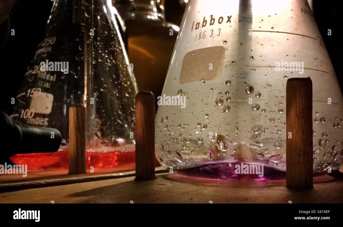 Aeration Oxidation method for testing Free SO2 in wine, Catalonia, Spain Stock Photo Alamy