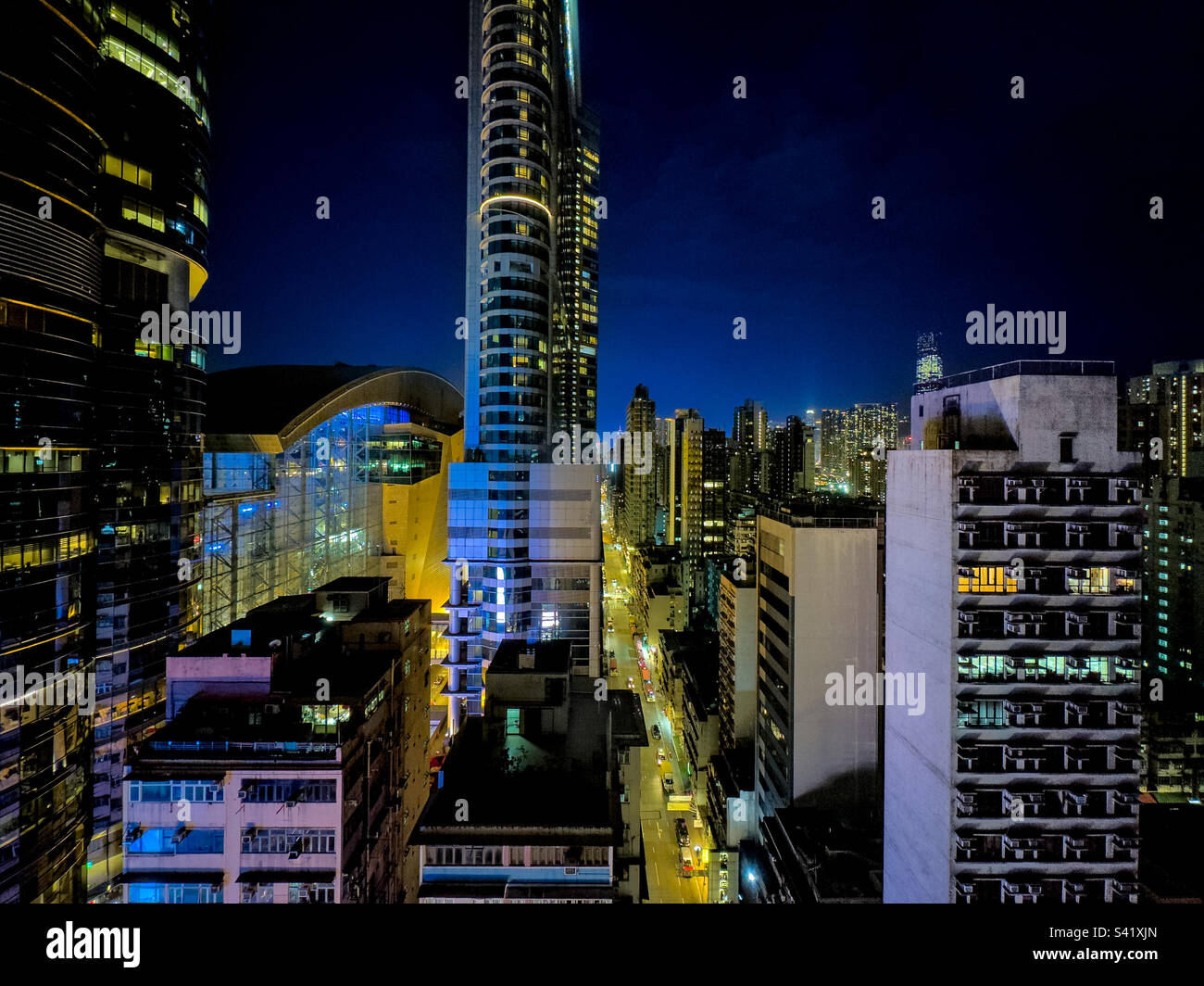 Skyline of the Mong Kong district in the Kowloon peninsula of Hong Kong - Smartphone Captured Stock Image