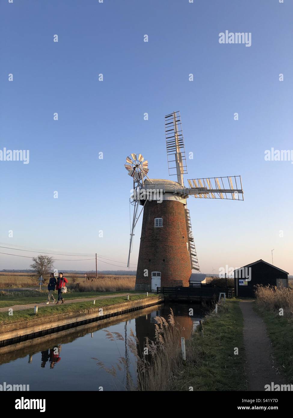 Horsey wind pump near Great Yarmouth, Norfolk, England, United Kingdom on a clear day in February - Smartphone Captured Stock Image