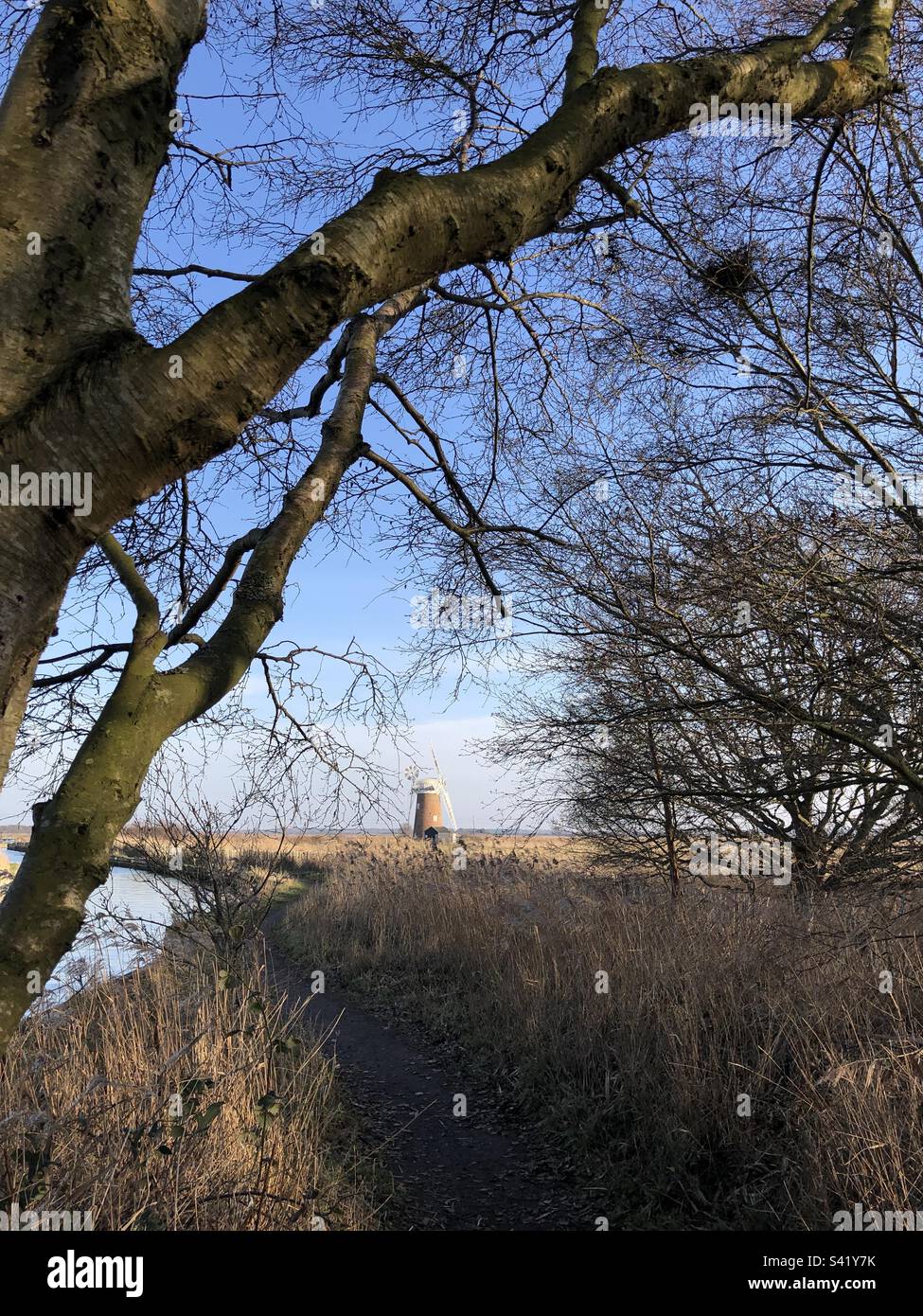 Horsey wind pump near Great Yarmouth, Norfolk, England, United Kingdom - Smartphone Captured Stock Image