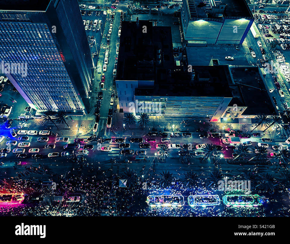 Endymion Mardi Gras Parade New Orleans Aerial View on Canal Street Stock Photo