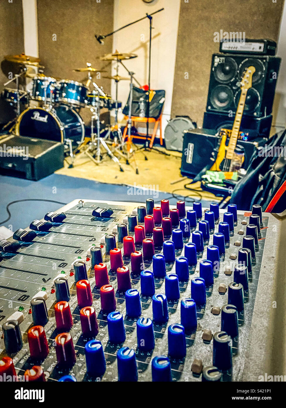 Musical gear set up in a rehearsal room - Smartphone Captured Stock Image