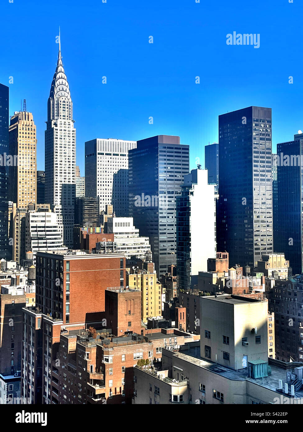 New York City’s midtown skyline as seen from a rooftop deck in Murray Hill, 2023, USA - Smartphone Captured Stock Image