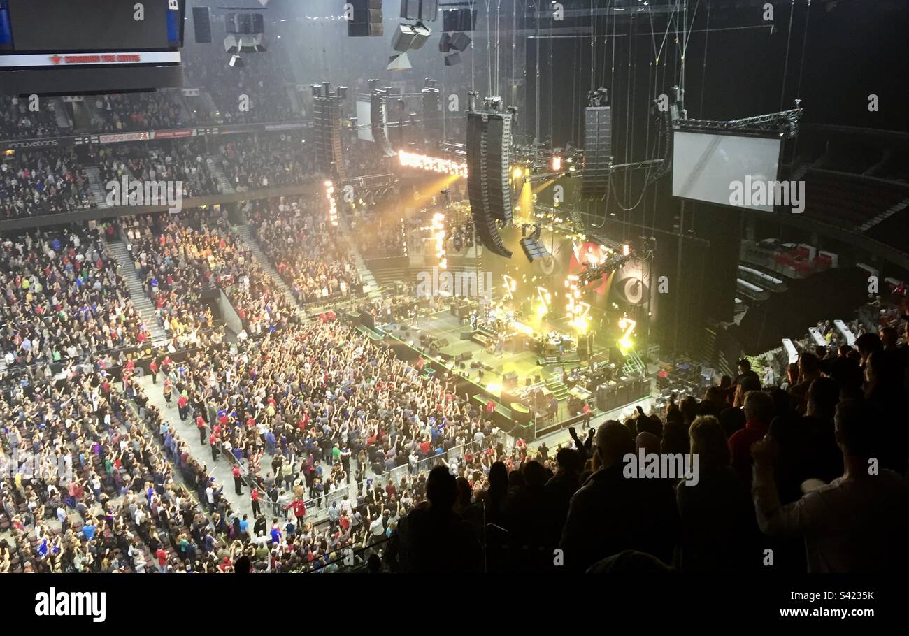 Pearl Jam playing to a sold out arena. Stock Photo