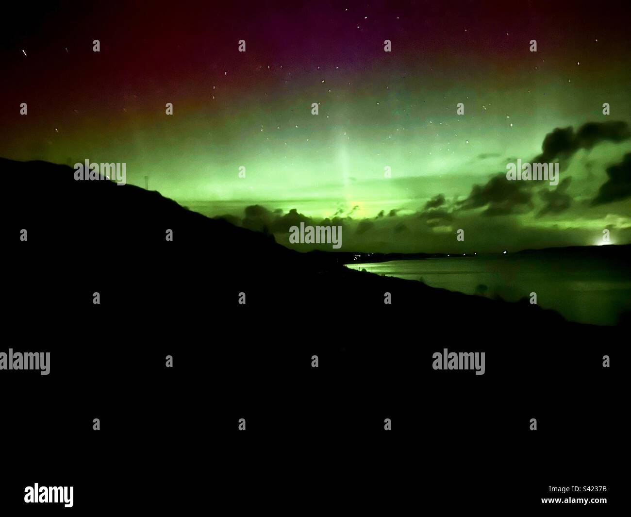 Aurora Borealis Over Loch Ewe West Coast Of Scotland - Smartphone Captured Stock Image