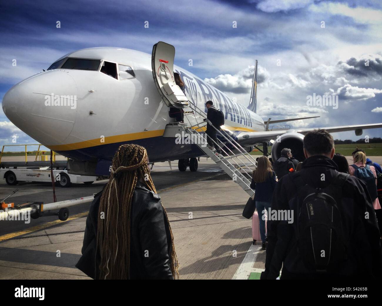 Ryanair departs Leeds Bradford Airport, Leeds, UK. - Smartphone Captured Stock Image