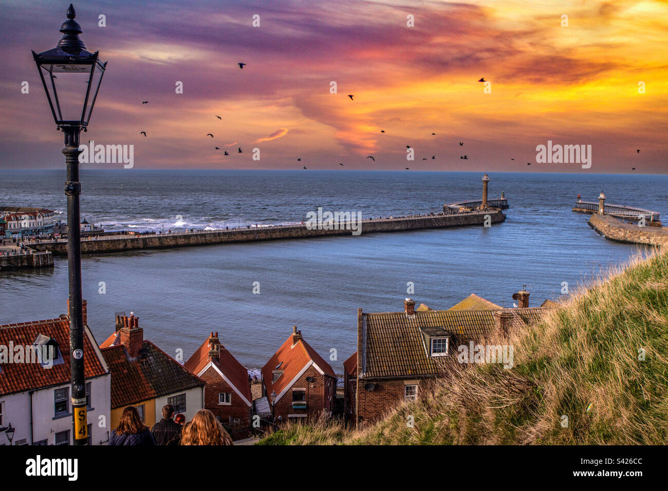 Looking down the 199 steps at Whitby onto the pier - Smartphone Captured Stock Image