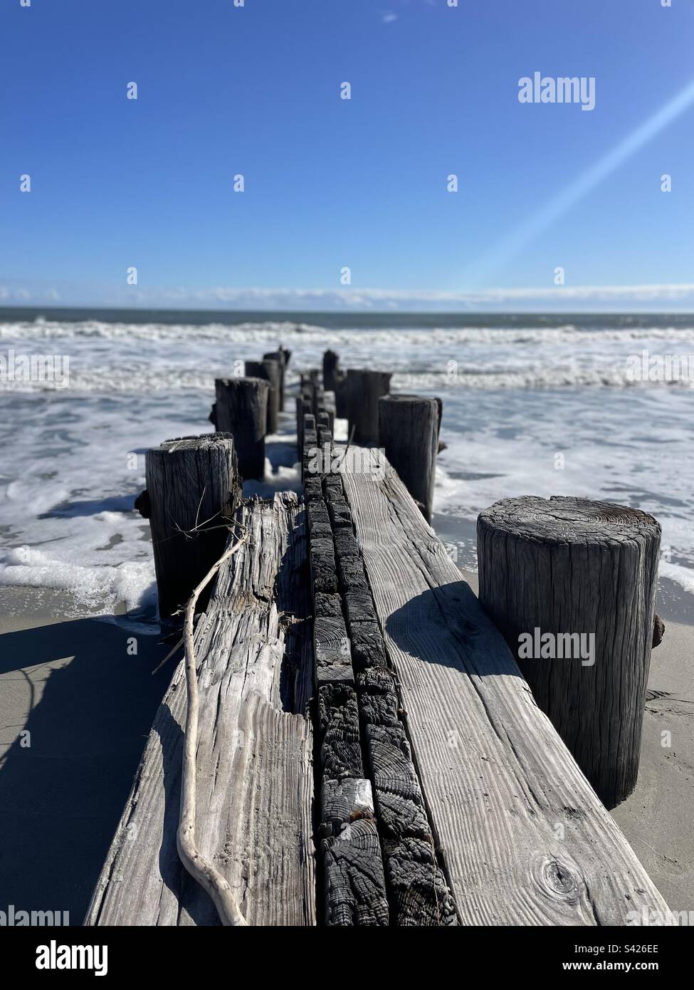 Old pier on Folly Beach, South Carolina Stock Photo