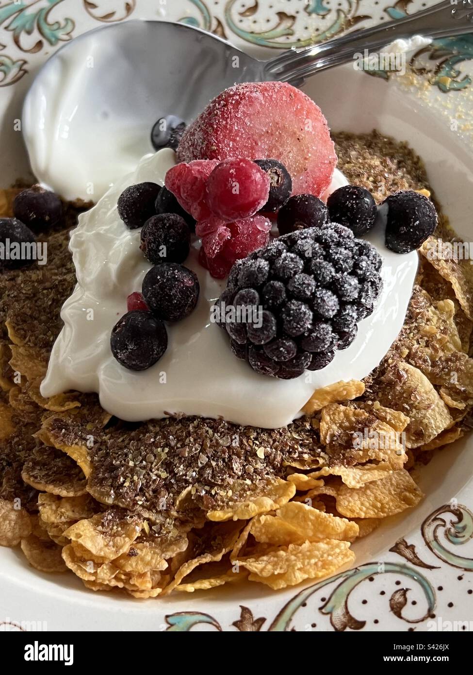 Cornflakes and berries breakfast - Smartphone Captured Stock Image
