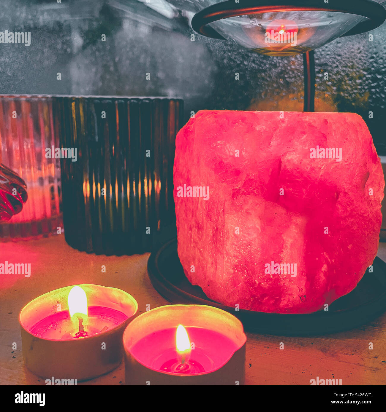 Candles and a Himalayan salt burner - Smartphone Captured Stock Image