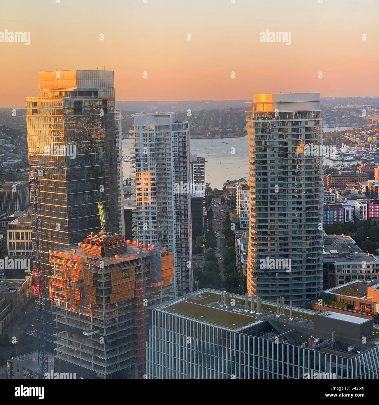 August, 2022, Sunset, Seattle, Washington, United States - Smartphone Captured Stock Image