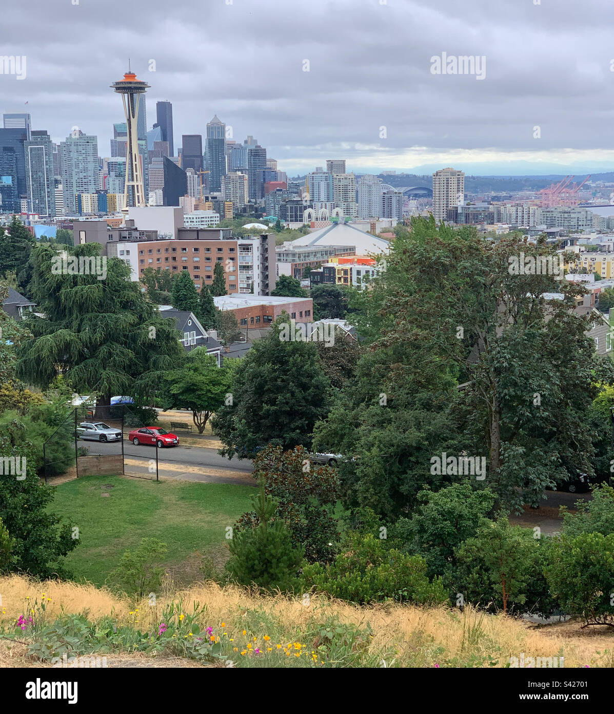 August, 2022, View from Kerry Park, Uptown, Seattle, Washington, United States - Smartphone Captured Stock Image