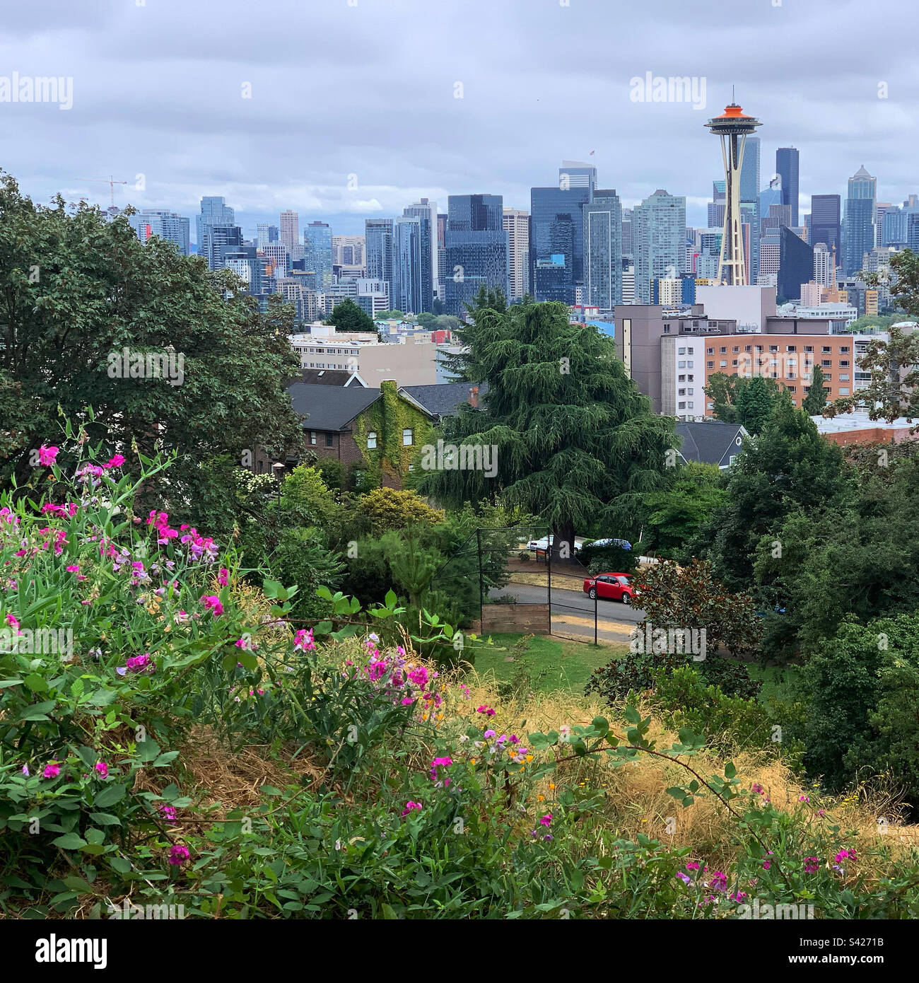 August, 2022, a view from Kerry Park, Uptown, Seattle, Washington, United States - Smartphone Captured Stock Image