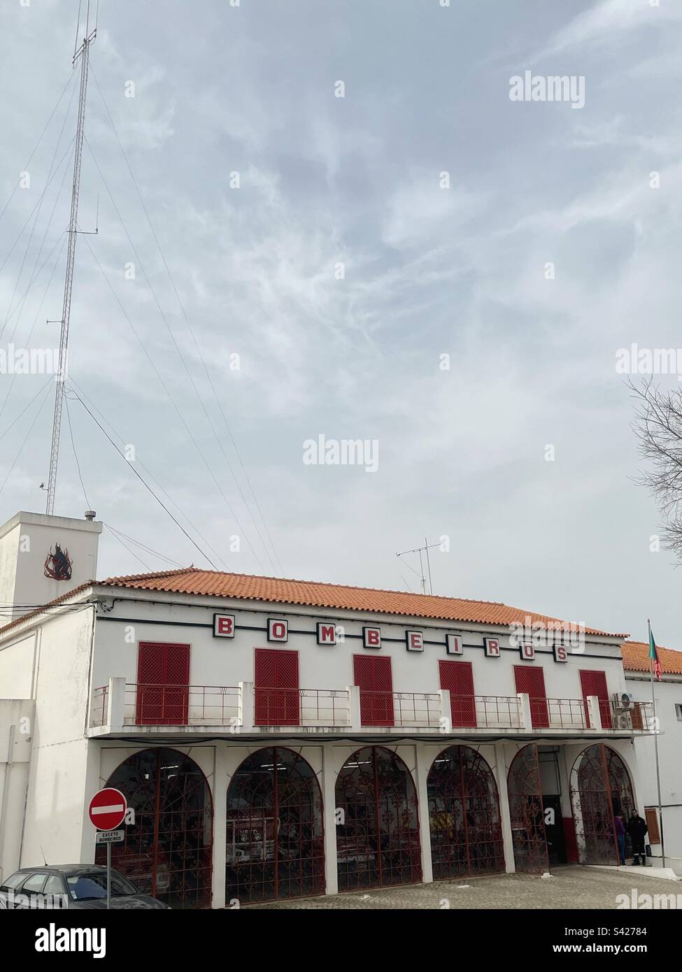 Fire station in Tavira. Bombeiros in Portuguese Stock Photo