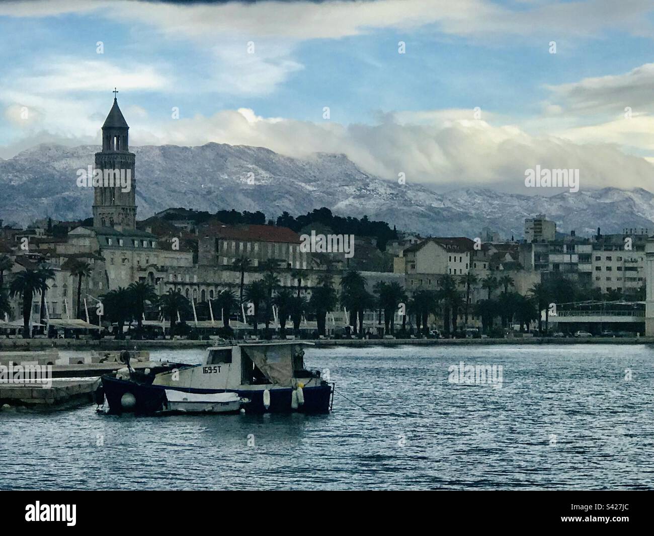 A winter view at the sea front of the Adriatic port of Split, Croatia - Smartphone Captured Stock Image