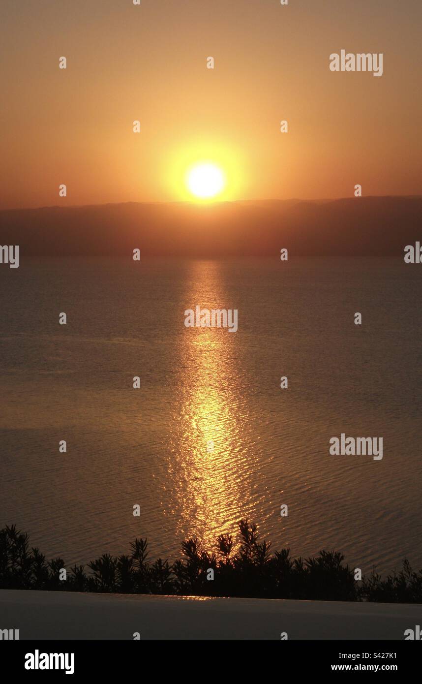 Golden sunset on the Dead Sea, Jordan - Smartphone Captured Stock Image