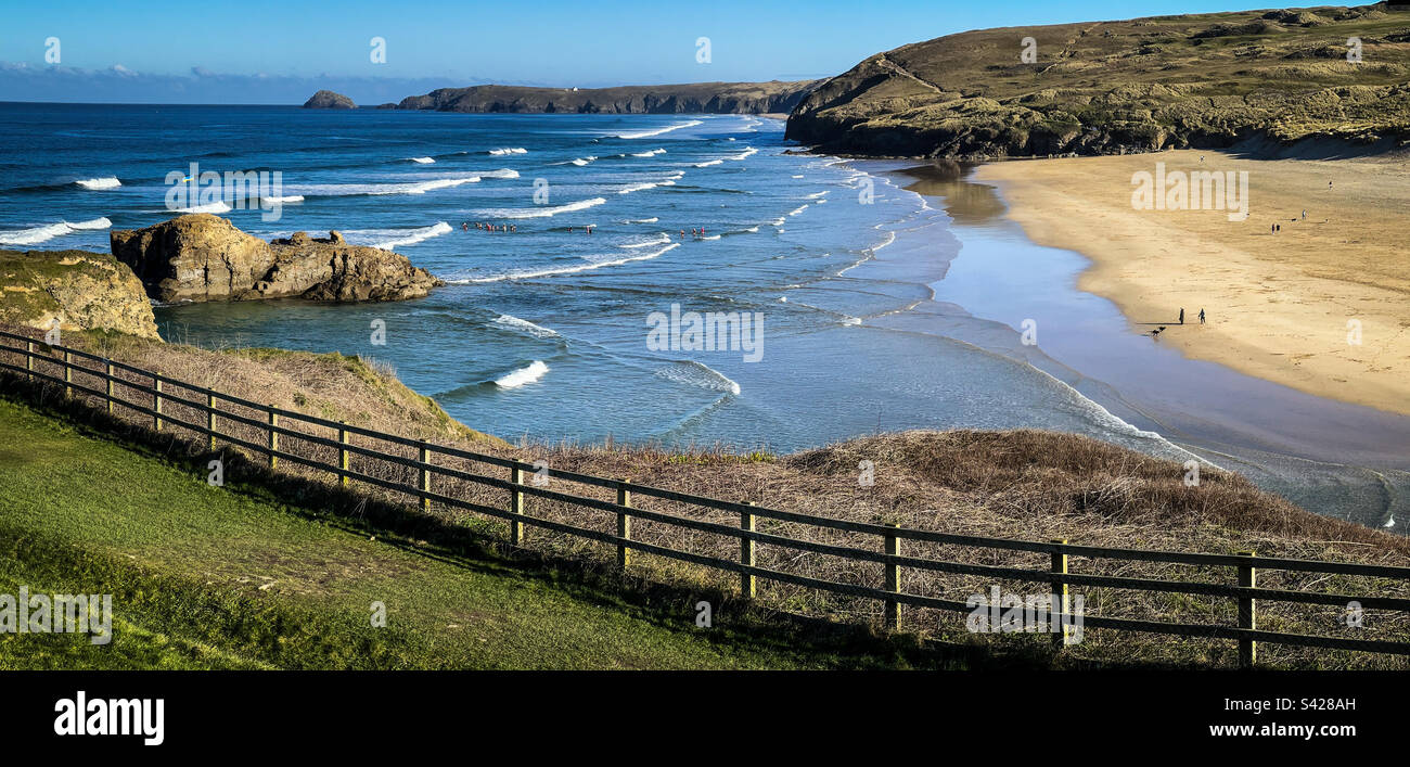 Perranporth Beach, Cornwall, Uk - February 2023 - Smartphone Captured Stock Image