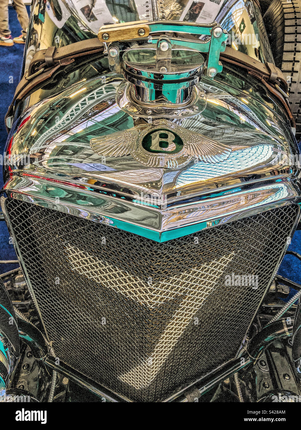 Close-up of the radiator of a reproduction vintage Bentley at the London Classic Car Show - Smartphone Captured Stock Image
