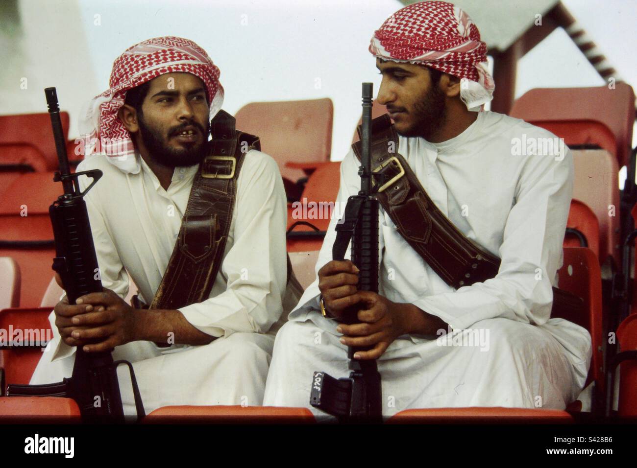 Two armed bodyguards belonging to Sheikh Mohammed bin Rashid Al Maktoum ruler of Dubai. Stock Photo
