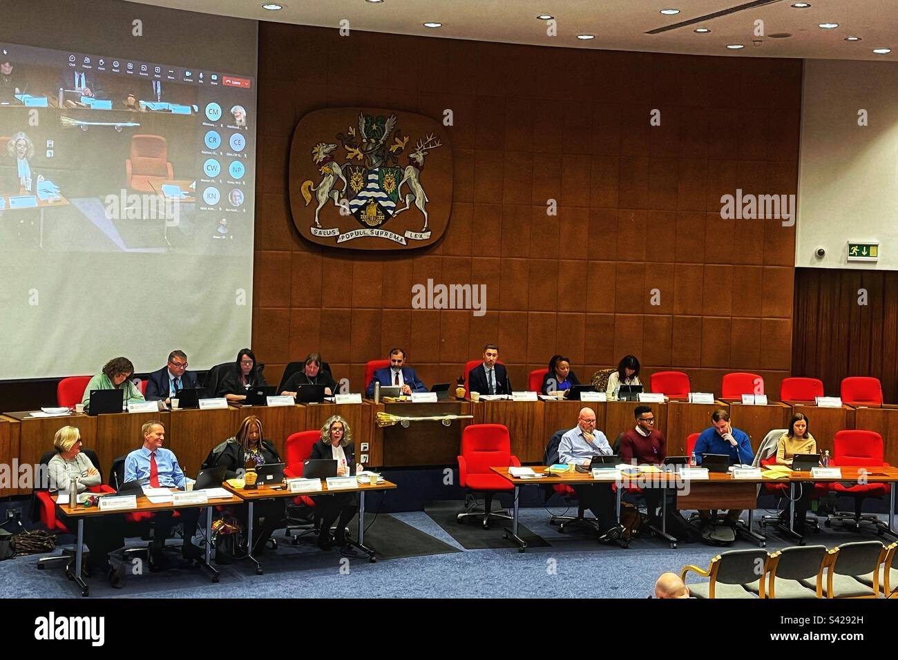 London Borough of Lewisham known as Lewisham Council Chief Officers and the Directly Elected Mayor and Executive Members, his cabinet in the Council chamber, Catford, SE6 4RU. - Smartphone Captured Stock Image