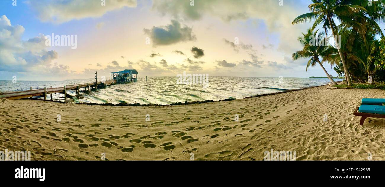 Panoramic sunrise at each in Hopkins, Belize Stock Photo