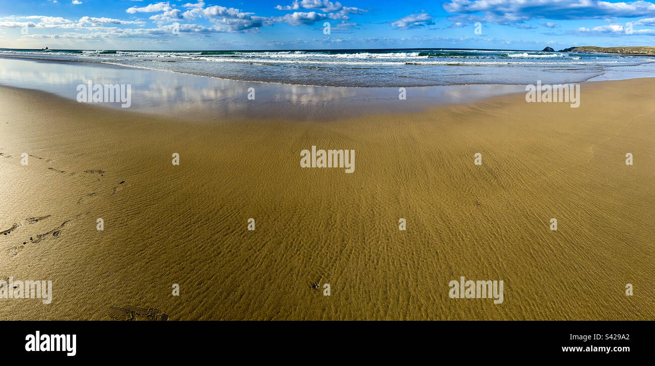 Perranporth Beach, Cornwall, UK on a sunny winters day. - Smartphone Captured Stock Image