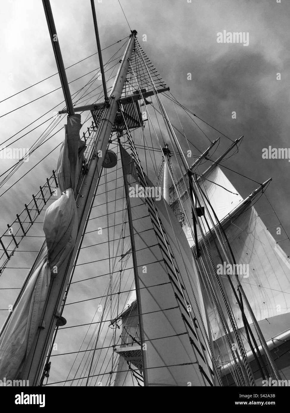 Tall ship mast under sail Stock Photo Alamy