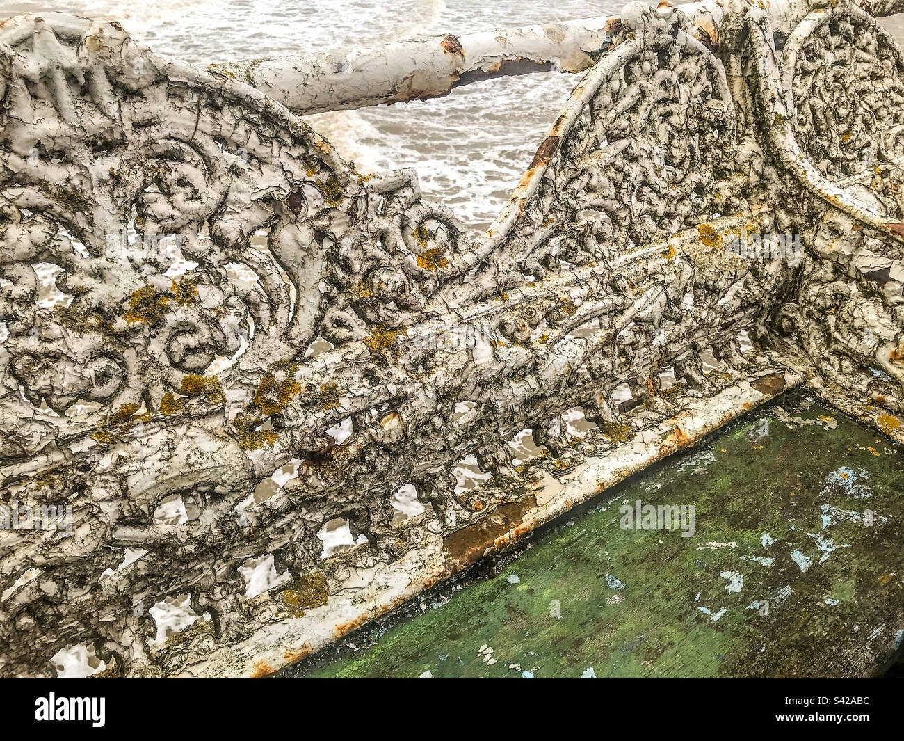 Rusted pier bench Stock Photo - Alamy