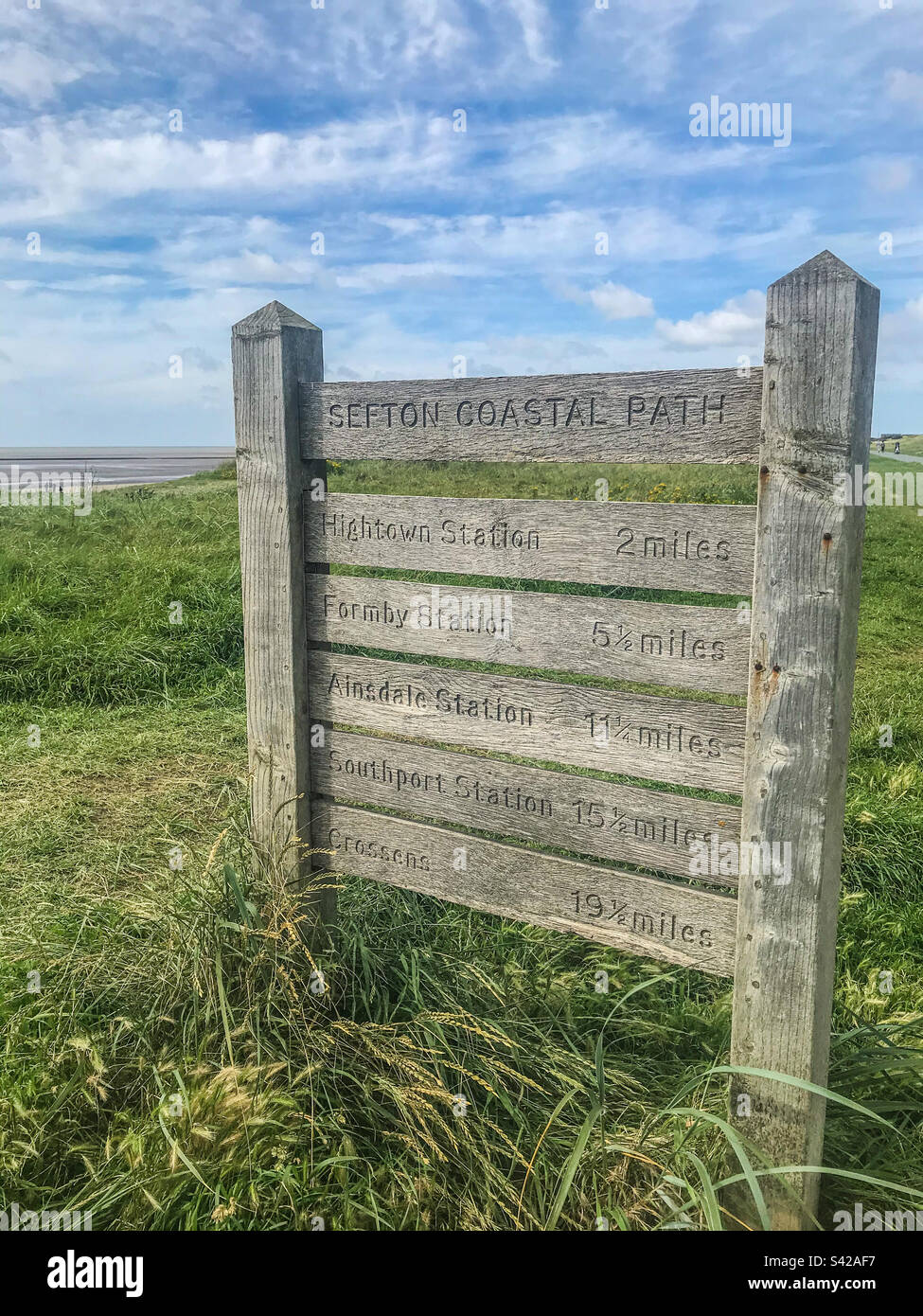 Sefton coastal path marker Stock Photo