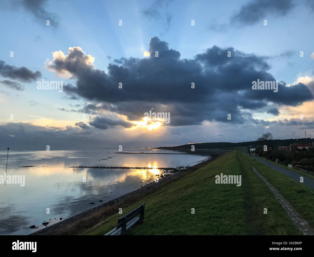 Sunset reflect on the sea - Vlieland Island Netherlands Stock Photo