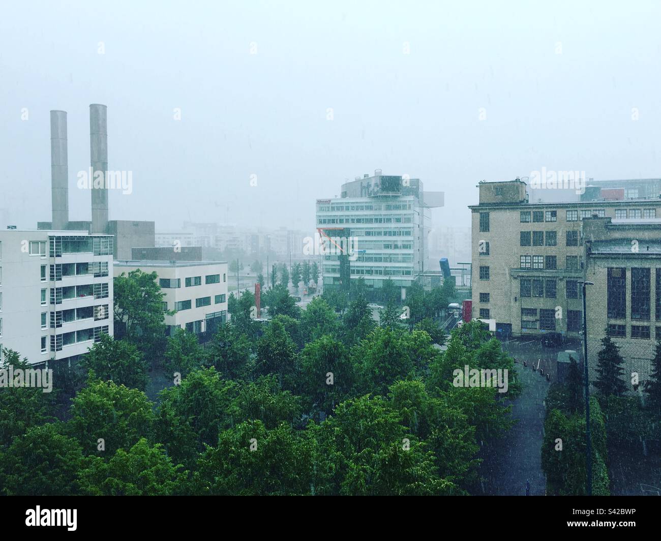 Rainy summer day in Ruoholahti, Helsinki, Finland. - Smartphone Captured Stock Image