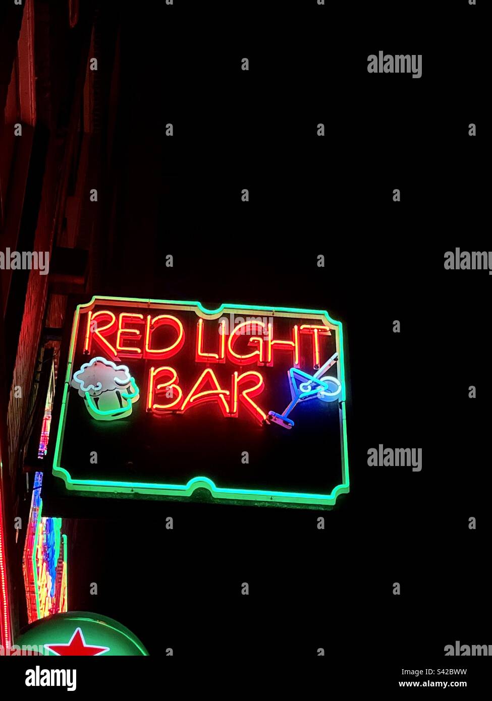 Red Light Bar neon lights sign in Amsterdam Stock Photo Alamy
