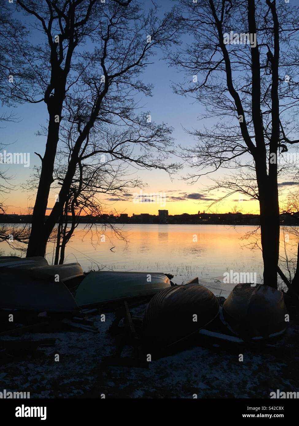 Sunset on a chilly early spring evening - Smartphone Captured Stock Image