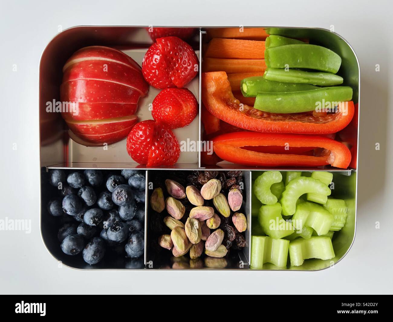 Healthy snacks for kids, fruits, veggies, dried fruits and nuts Stock