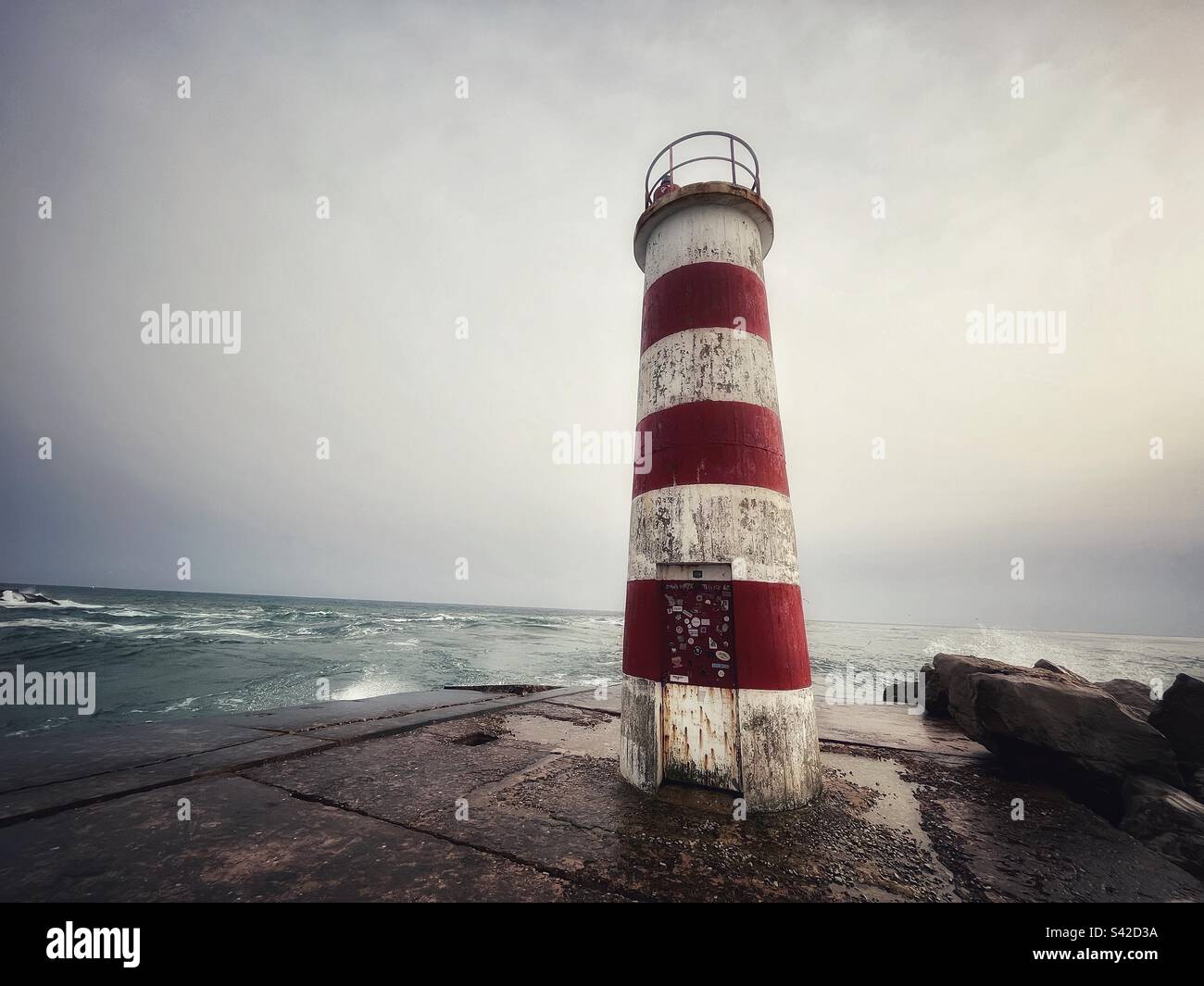 Ilha deserta, Cabo de Santa Maria, Lighthouse on the estuary Ria Formosa in Portugal on the Atlantic Ocean - Smartphone Captured Stock Image