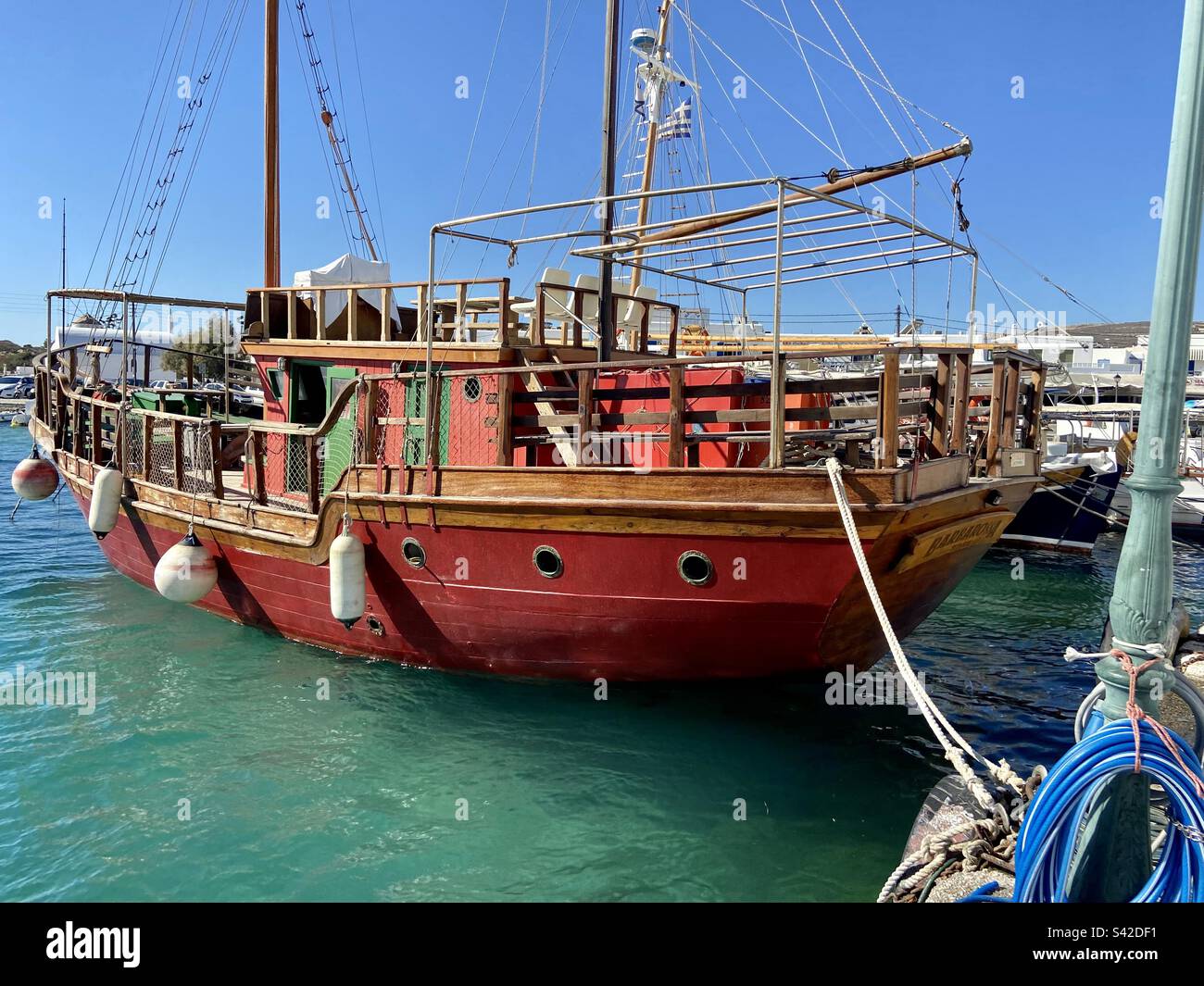 Red fishing boat, Antiparos, Greece - Smartphone Captured Stock Image