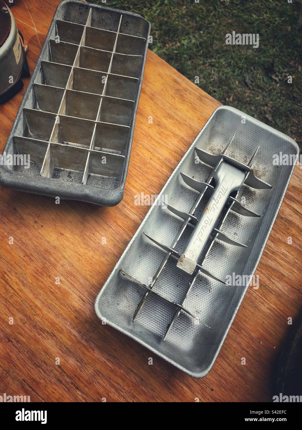 Vintage metal ice cube trays stock photo alamy