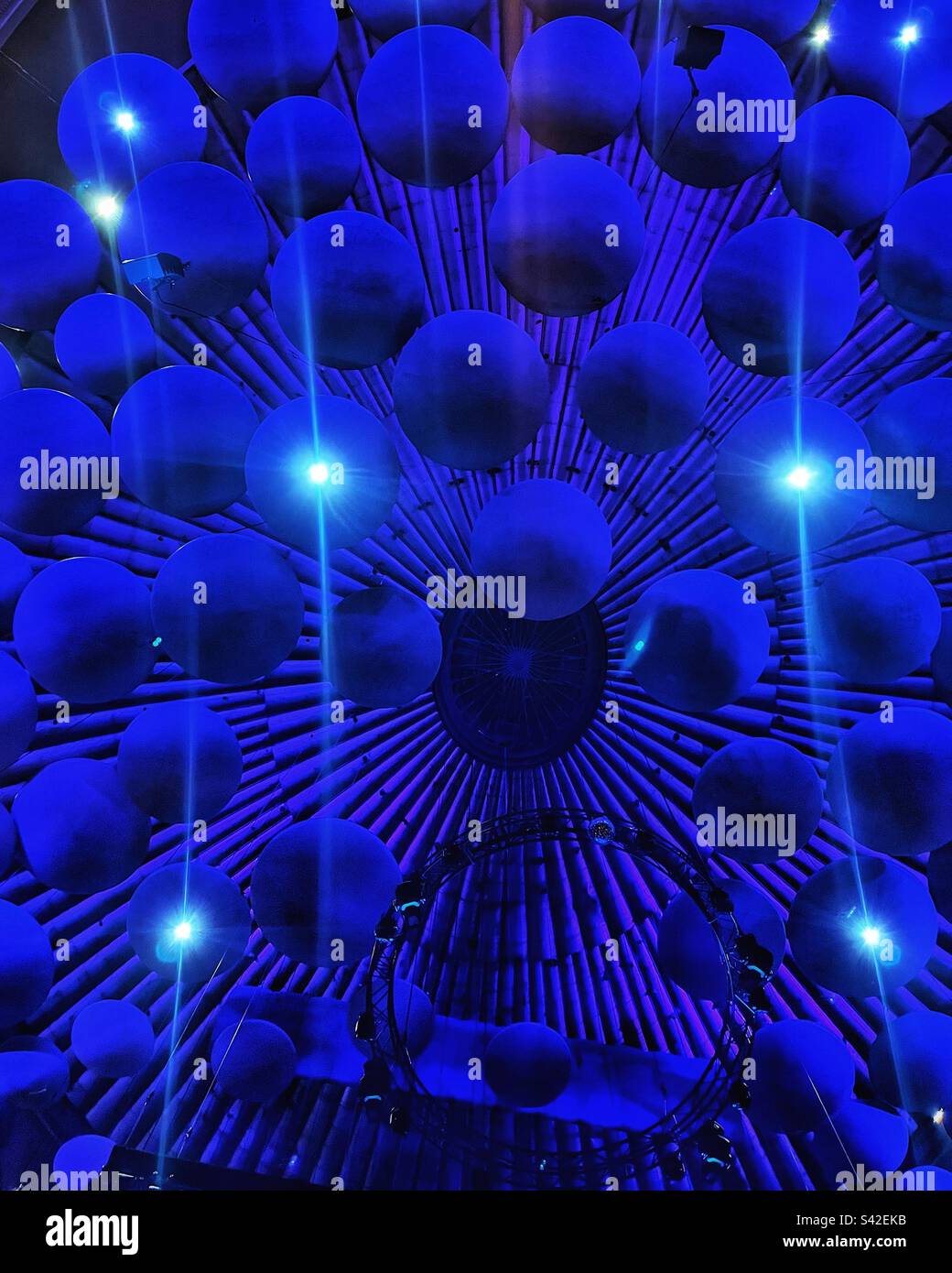 The ceiling of the Royal Albert Hall with fibreglass acoustic diffusers nicknamed ‘mushrooms’ improve the quality of sound especially orchestral performances - there were over 100 now reduced to 85 - Smartphone Captured Stock Image