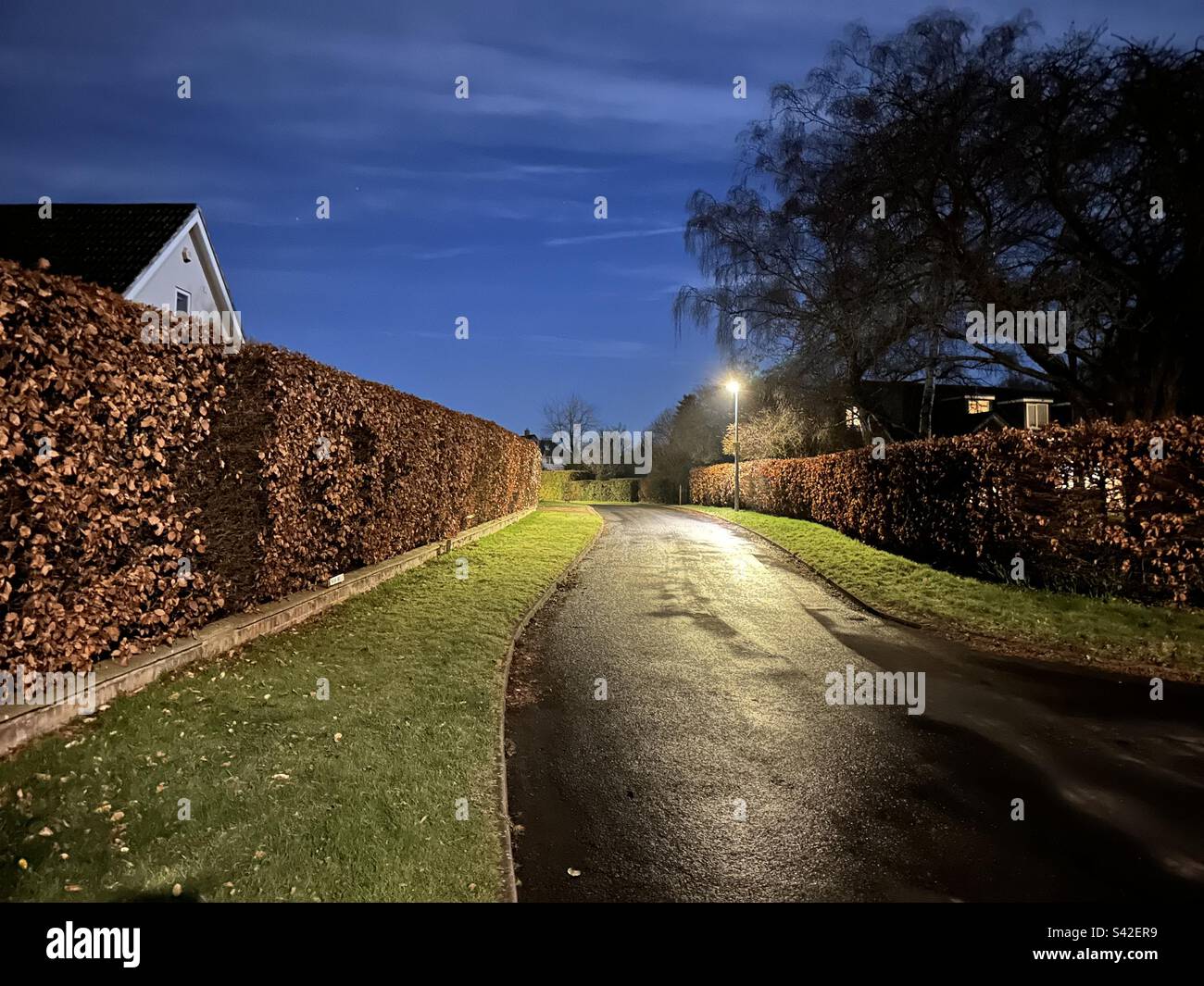 Village street at night - Smartphone Captured Stock Image